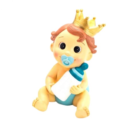 Figura bebé niño con corona y biberón