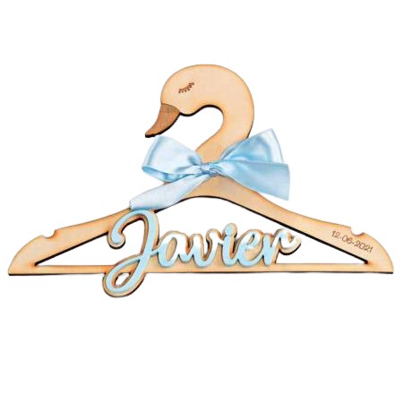 Percha cisne madera con nombre
