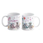 taza bicicleta corazones boda