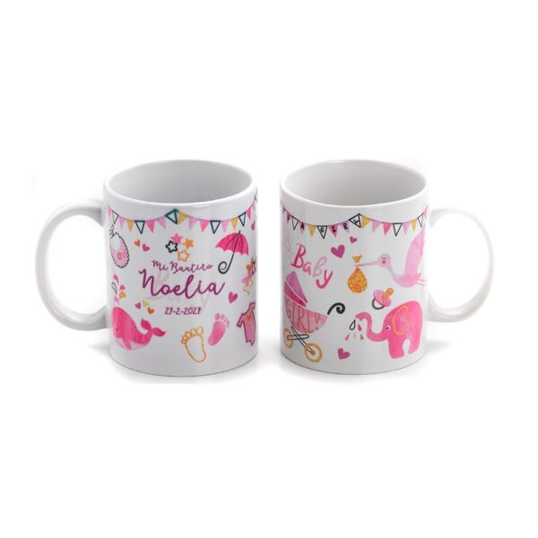 Taza motivos de bebé rosa detalle bautizo
