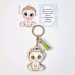 Llavero madera bebé niño para Bautizo