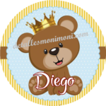 Etiqueta osito rey para Bautizo