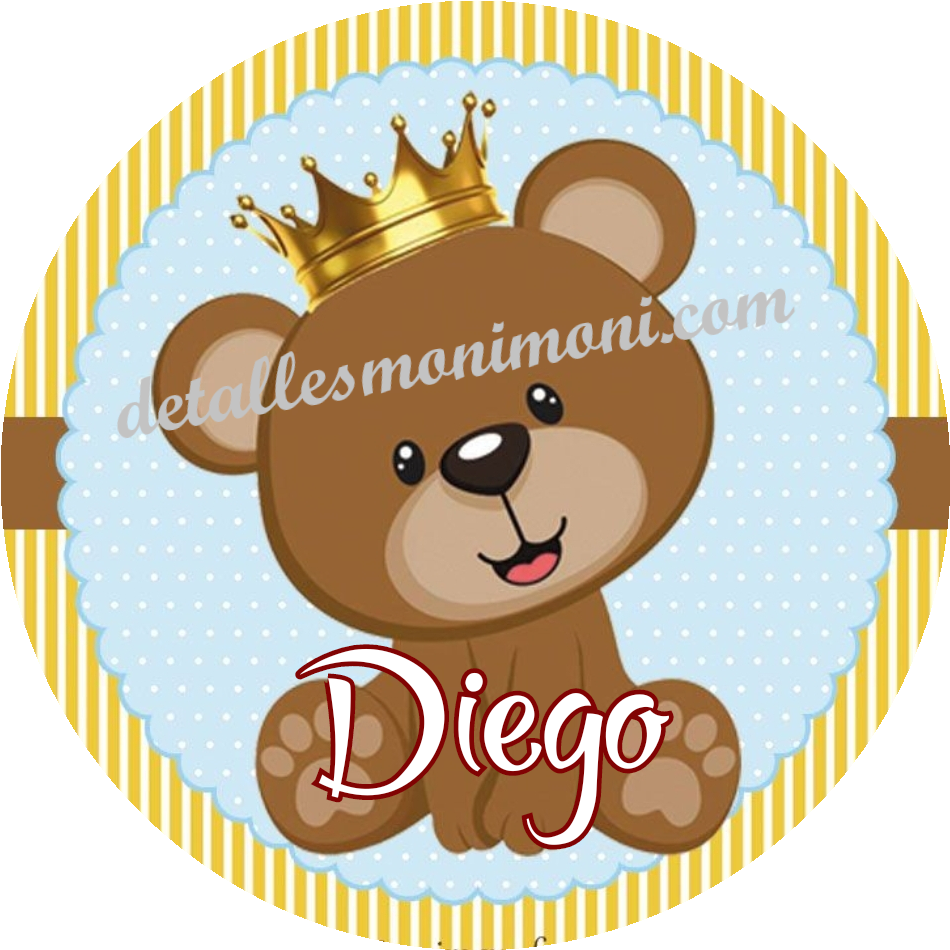 diego Etiqueta osito rey para Bautizo - Imagen 1
