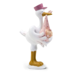 Figura tarta Bautizo Cigüeña rosa