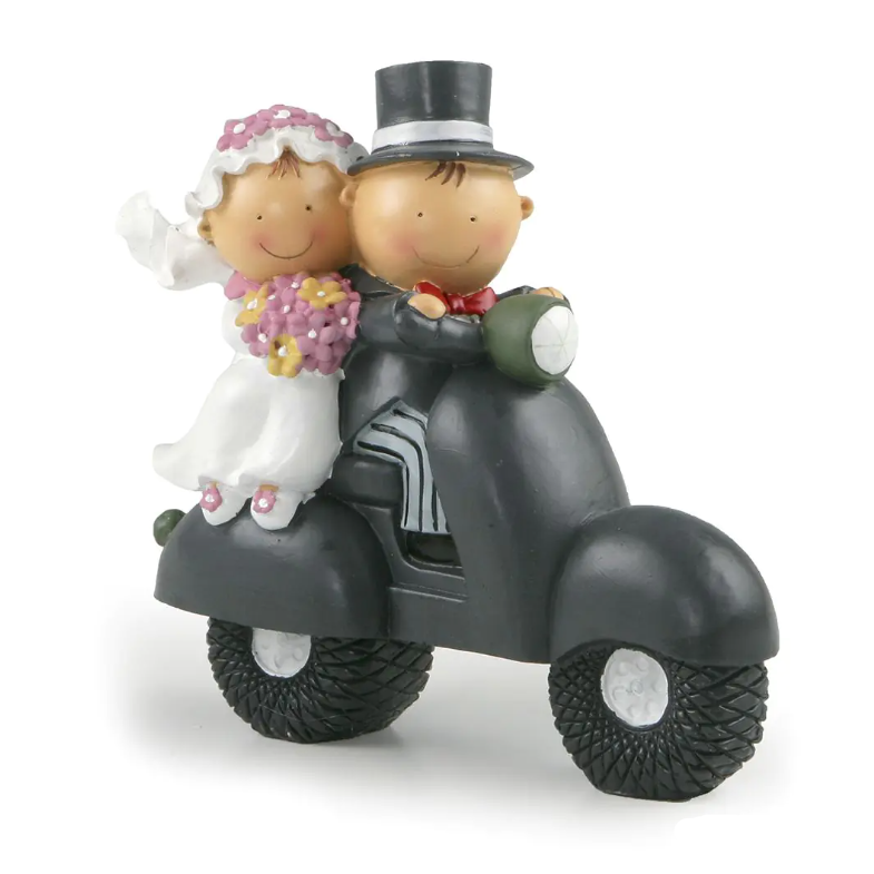 Figura novios moto Figura hucha tarta boda novios en moto