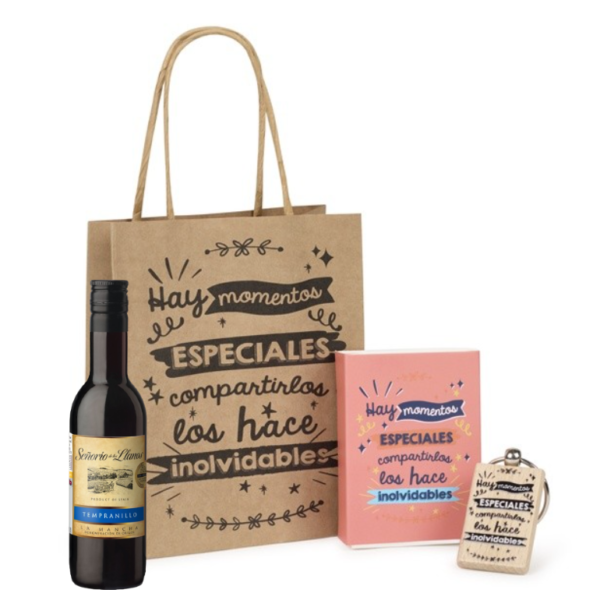Regalo boda, pack Botella vino con llavero en caja regalo
