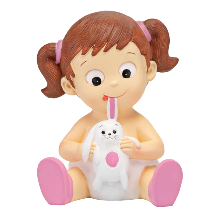 Hucha niña con conejito Figura para tarta bebé con conejito rosa