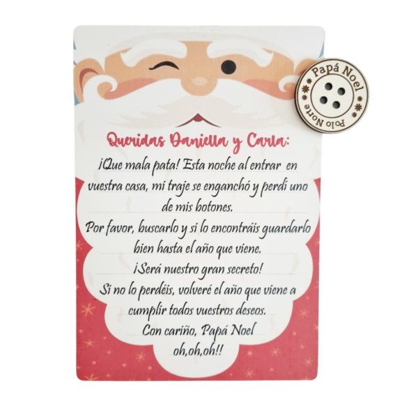 carta y botón perdido papa Noel
