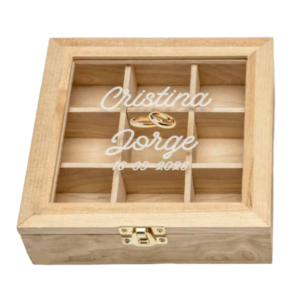 Joyero madera anillos personalizado