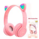 Cascos inalámbricos con orejas rosa