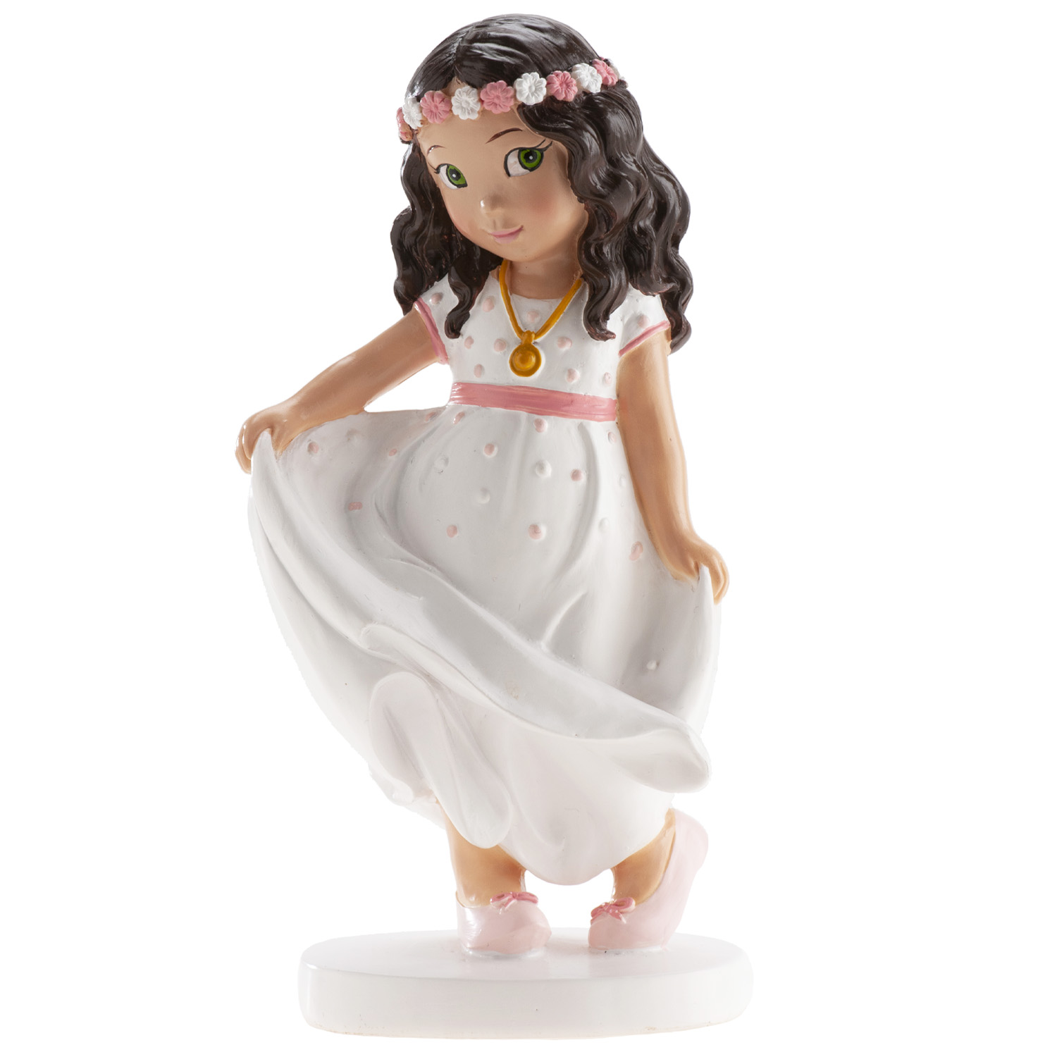 Figura comunión niña con diadema de flores Figura tarta Comunión niña diadema flores - Imagen 1