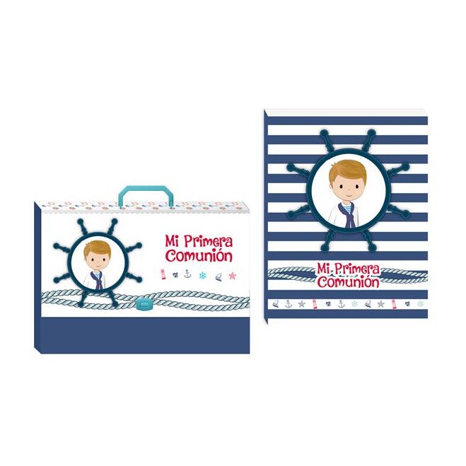 set-maletin-libro-de-firmas-y-fotos-nina Libro firmas y fotos niño marinero con maletín - Imagen 1