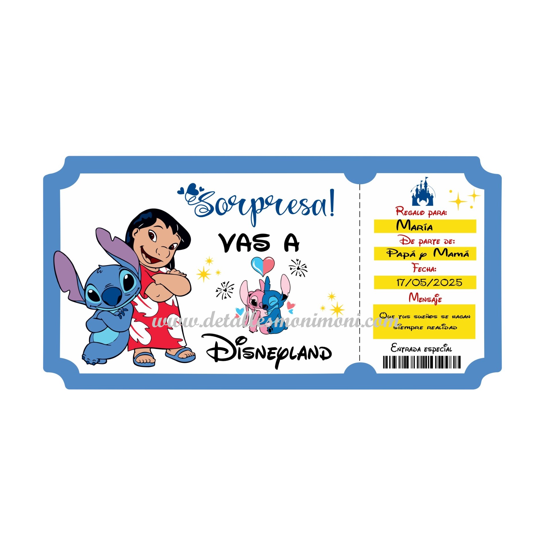 Ticket Dsiney con Mickey Ticket Disney Stitch - Imagen 1