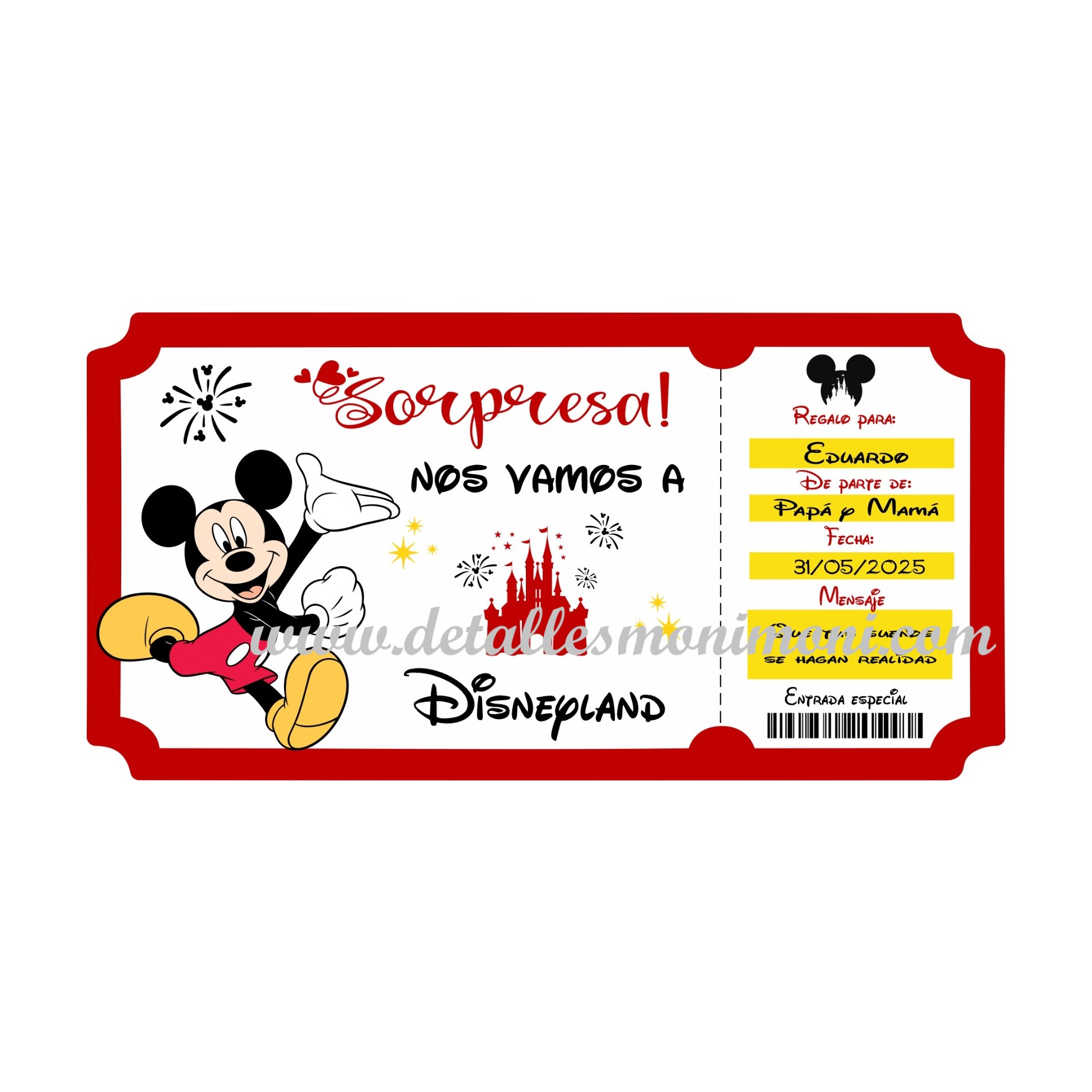 Ticket Dsiney con Mickey Regalo viaje Disney