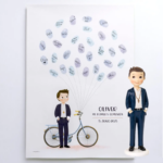 Lámina árbol huellas y figura tarta Comunión niño manos bolsillo.